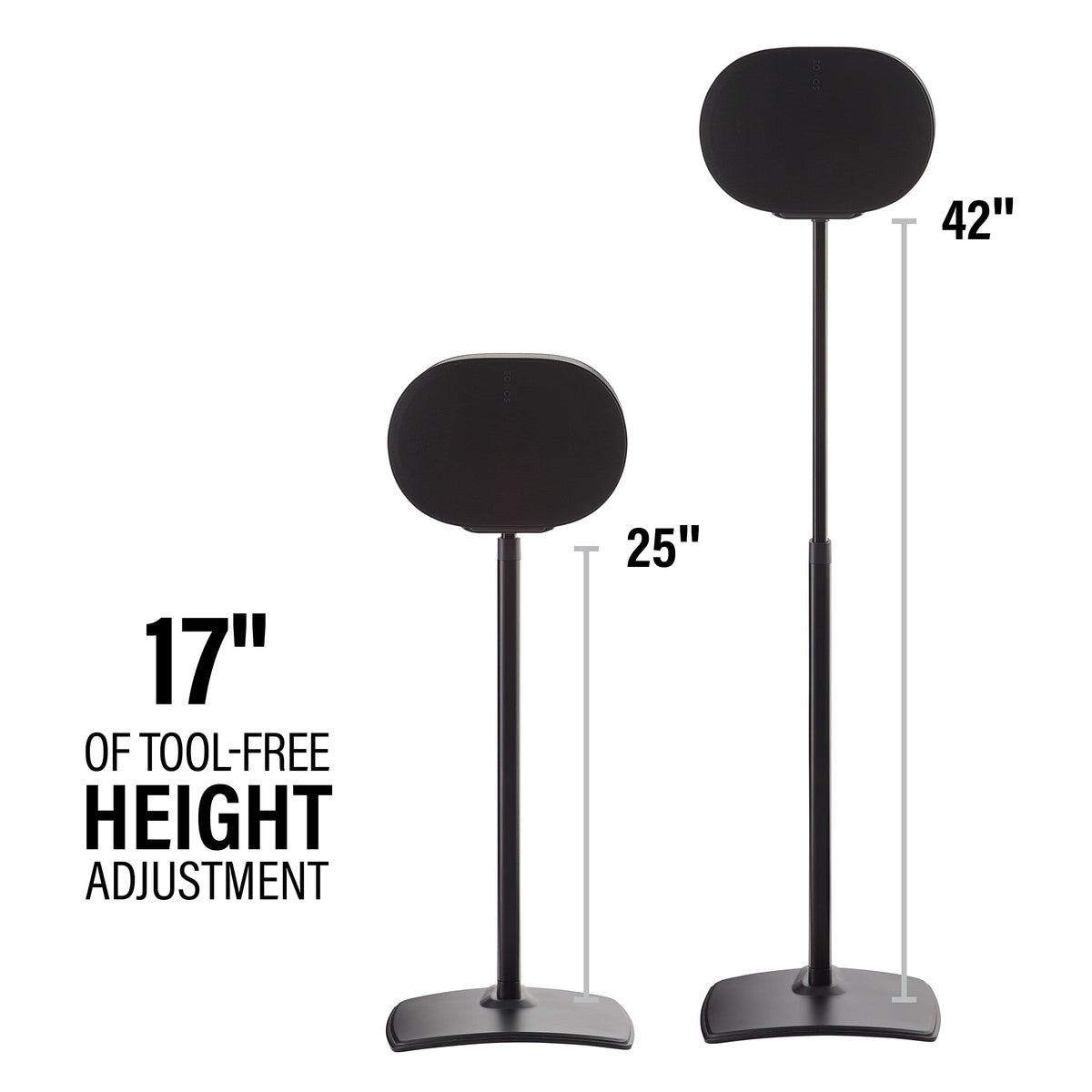 Sanus Height Adjustable Speaker Stand for Sonos Era 300 - 17" - Black - Custom Fit - Polished - Durable Steel & Extruded Aluminum - OSSE300A2-B2