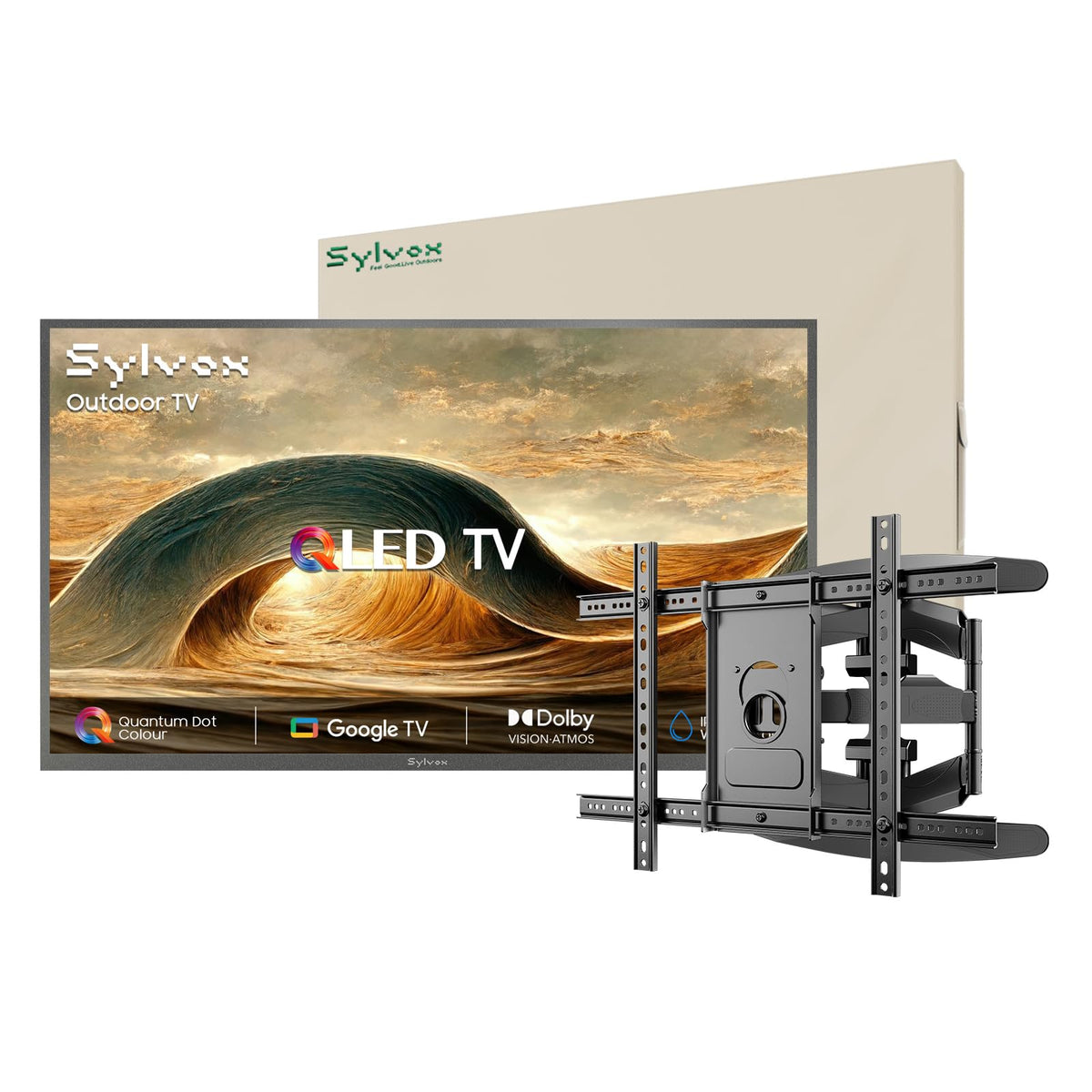 SYLVOX Outdoor TV with Wall Mount & Cover, 65 inch 4K UHD QLED Smart TVs, Weatherproof, IP56 Waterproof, 1000 Nits Partial Sun, Support Google Assistant, Wide Viewing Angle (2026 Model)