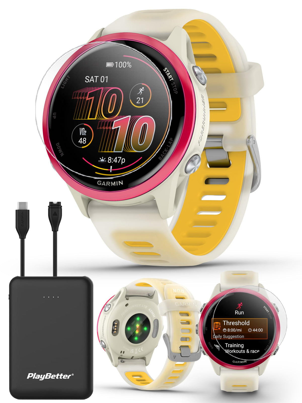 Garmin Forerunner 570 (42 mm, Mango) Triathlon GPS Smartwatch Bundle
