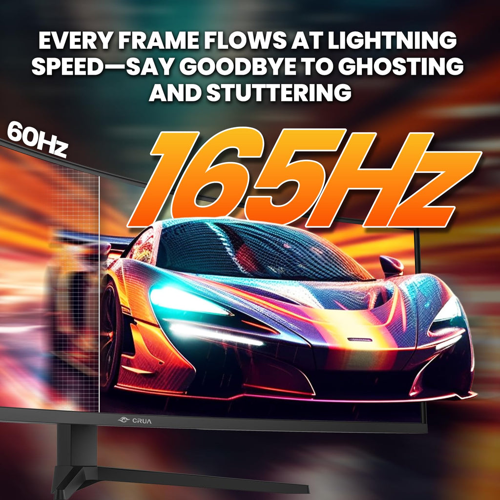 CRUA 49" DQHD 165Hz Ultrawide Curved Gaming Monitor, 1500R, FreeSync, Black