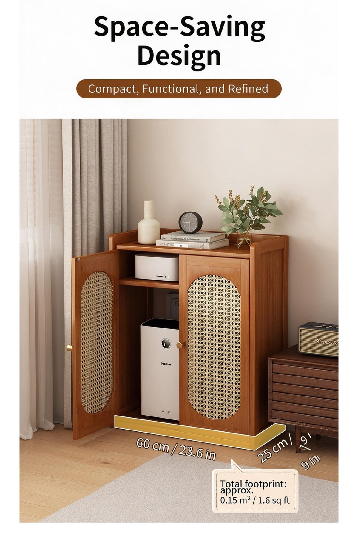 Bamboo Router Cabinet Rattan Cable Hider for Hallway Bedroom