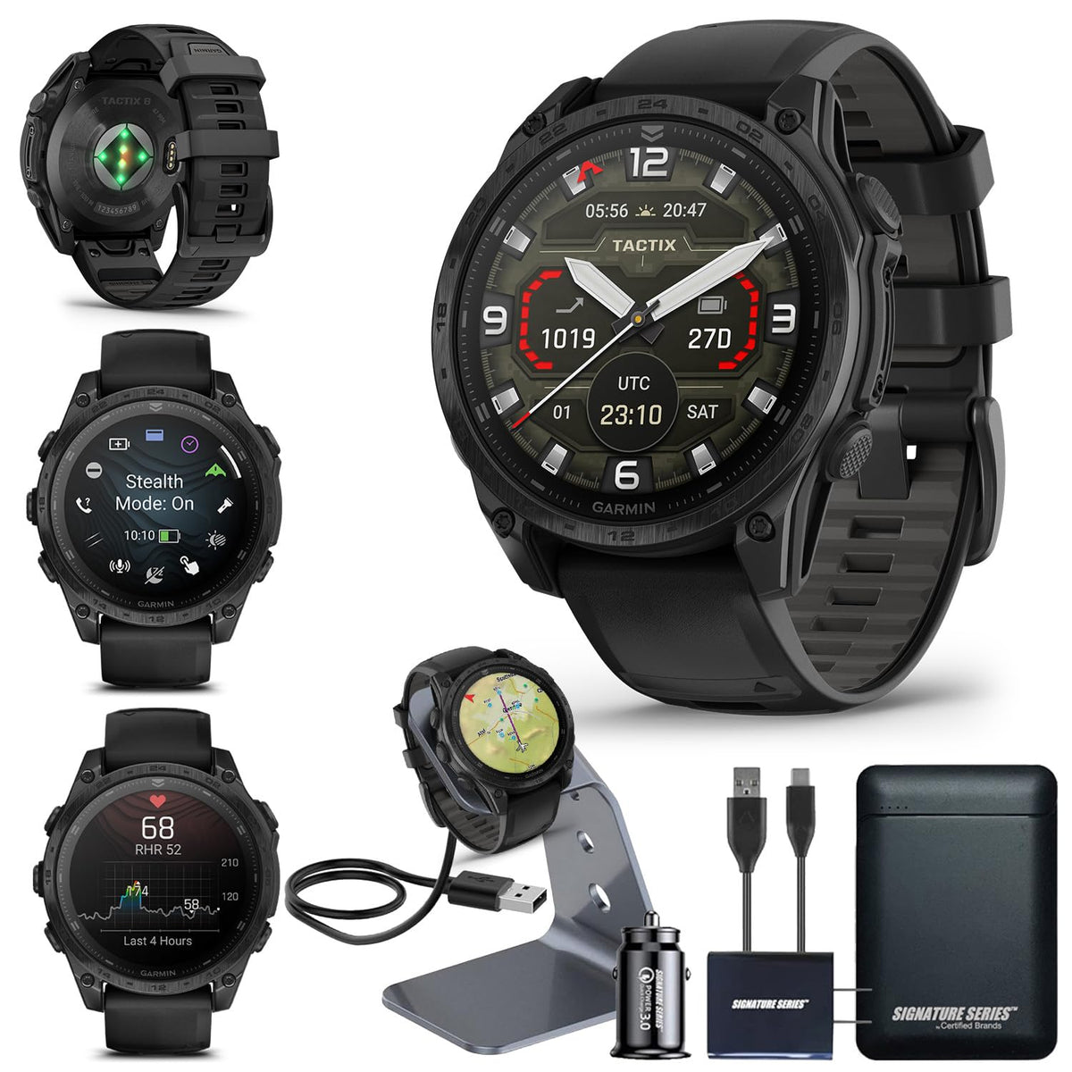 Garmin tactix 8 AMOLED Edition Premium Tactical GPS Smartwatch | 47mm, Applied Ballistics Ultralight Solver, Stealth Mode, Flashlight, Mapping, Health Metrics, with Signature Series Charger Bundle
