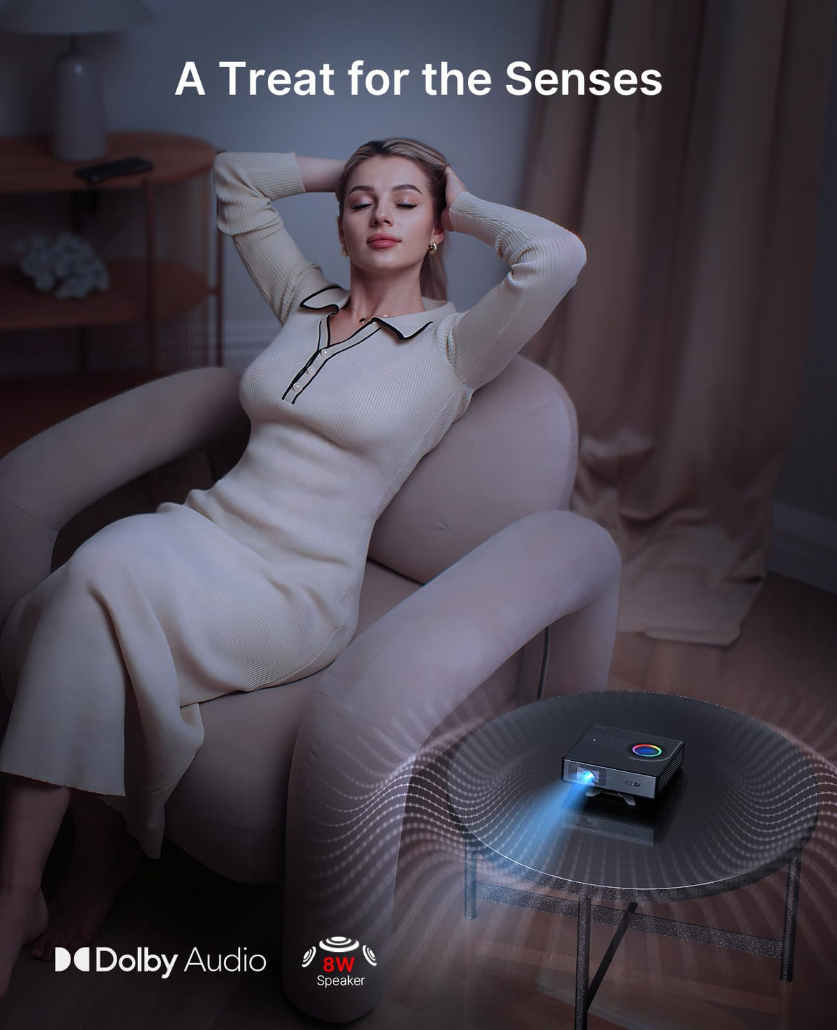NexiGo Nova Mini, Portable Laser Projector, Google TV w/ Netflix, 1080p FHD, 1200 Lumens, 15000:1 Contrast w/ SAE, 3D, Auto Setup, 150" Display, 8W Dolby Audio, Portable for Home & Outdoor