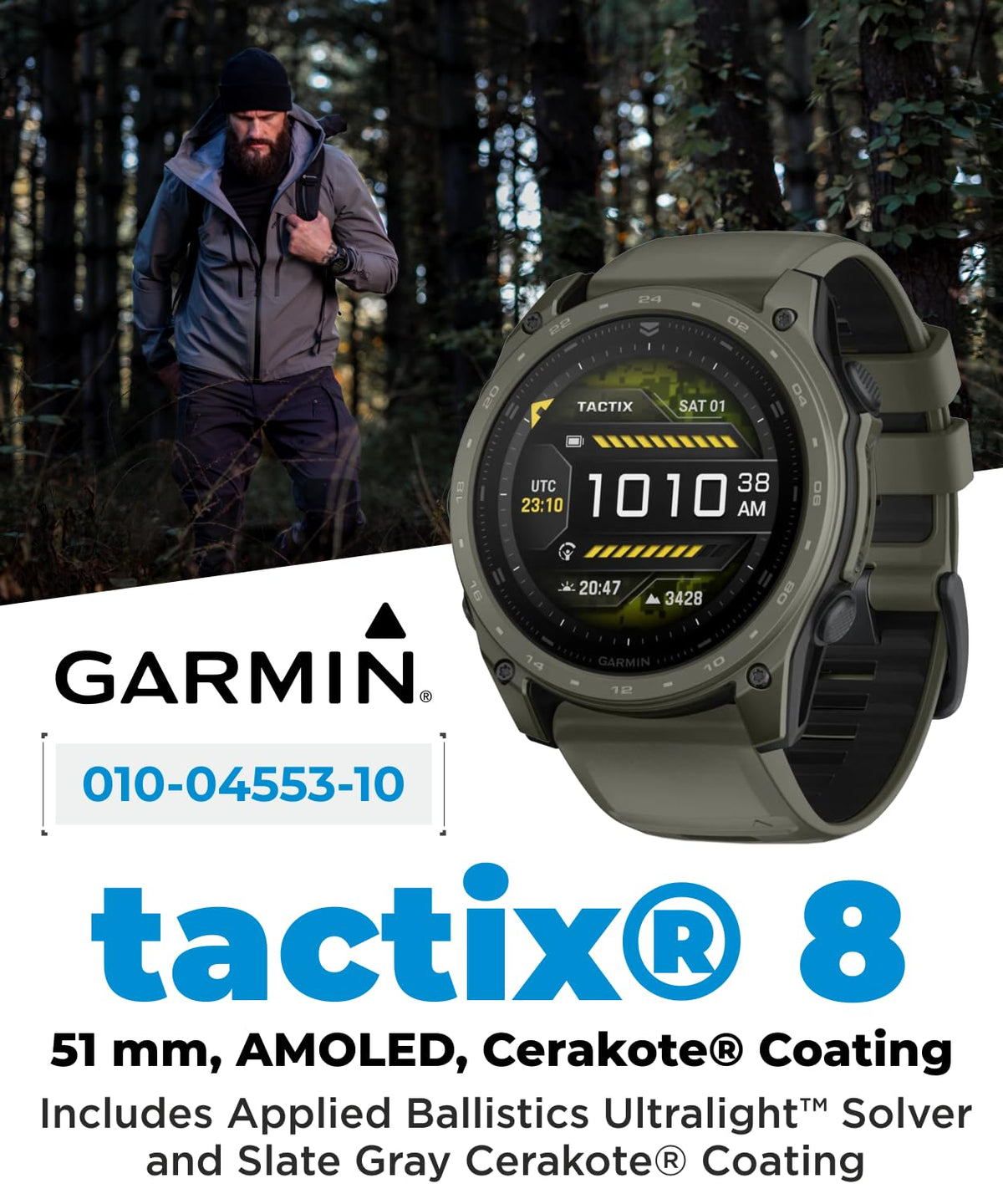 Garmin Tactix 8 51mm Cerakоtе, Premium Tactical GPS Smartwatch, AMOLED Display, Applied Ballistics Solver, Olive Drab Cerakоtе Coating Black Earbuds Bundle