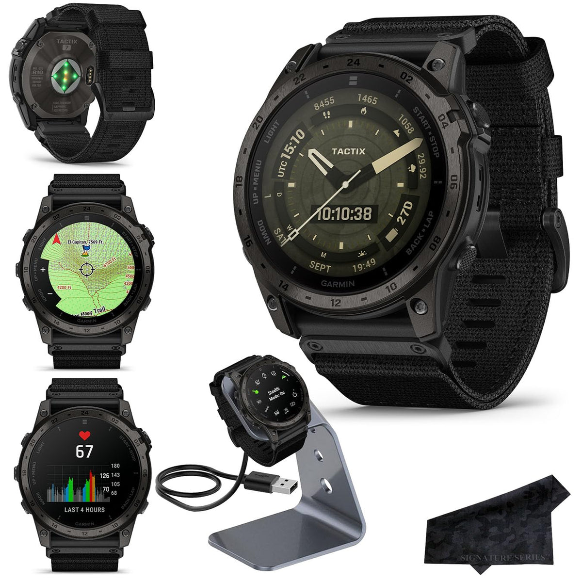 Garmin tactix 8 AMOLED Edition Premium Tactical GPS Smartwatch | 47mm, Applied Ballistics Ultralight Solver, Stealth Mode, Flashlight, Mapping, Health Metrics, with Signature Series Charger Bundle