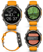 Garmin Fenix 8 – 47 mm, AMOLED Sapphire Multisport GPS Smartwatch,Titanium with Spark Orange/Graphite Silicone Band, Built-in LED Flashlight White Earbuds Bundle