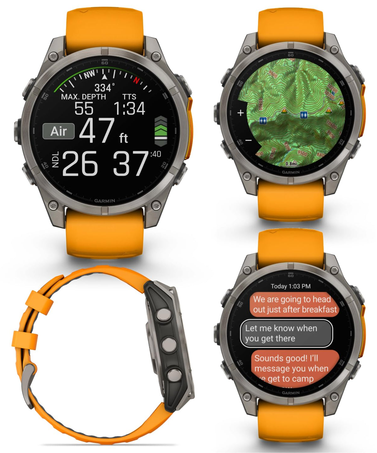 Garmin Fenix 8 – 47 mm, AMOLED Sapphire Multisport GPS Smartwatch,Titanium with Spark Orange/Graphite Silicone Band, Built-in LED Flashlight White Earbuds Bundle
