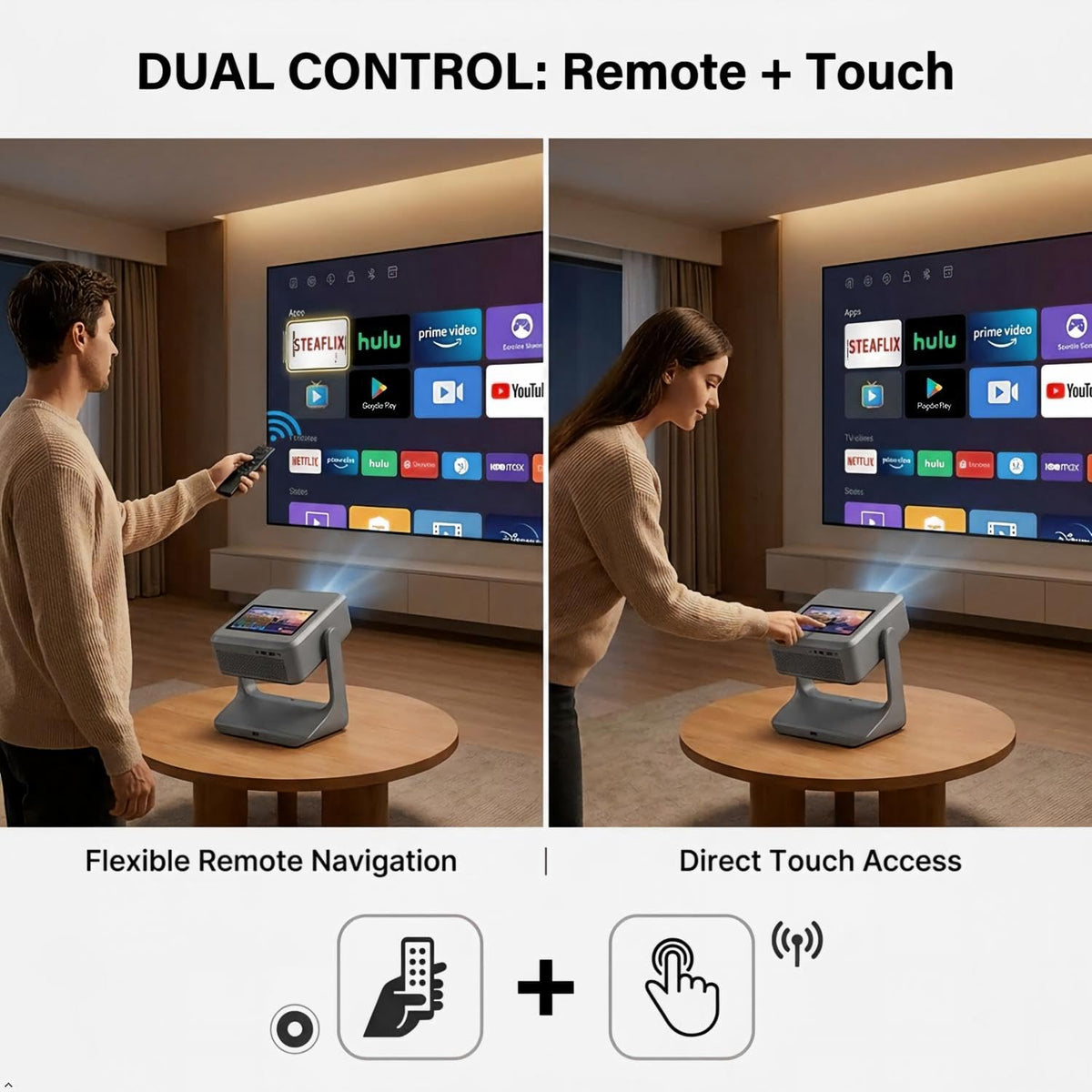 Aepuesem Smart Outdoor Projector with TouchScreen & Built-in App Store
