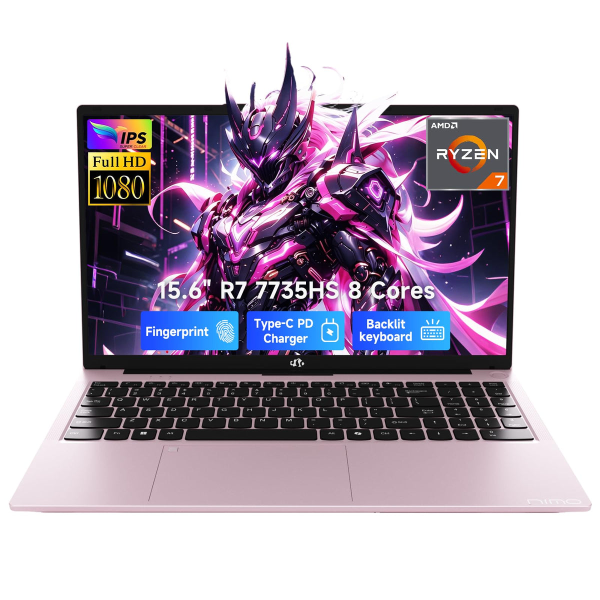 NIMO 15.6" AI Light Gaming Laptop 2026| AMD Ryzen 7 7735HS 32GB RAM 1TB SSD|8 Cores Up to 4.75GHz Radeon 680M Graphics| 100W PD Fingerprint| Windows 11 Computer for Creator College Streaming