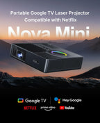 NexiGo Nova Mini, Portable Laser Projector, Google TV w/ Netflix, 1080p FHD, 1200 Lumens, 15000:1 Contrast w/ SAE, 3D, Auto Setup, 150" Display, 8W Dolby Audio, Portable for Home & Outdoor