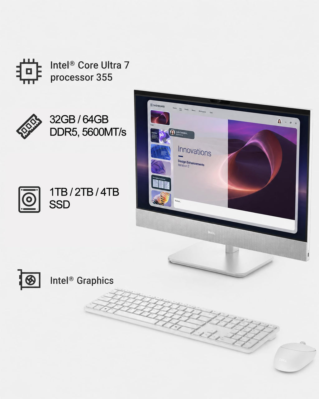 Dell 27" All-in-One Desktop Computer Touchscreen Intel Ultra 7 355 Wi-Fi 7