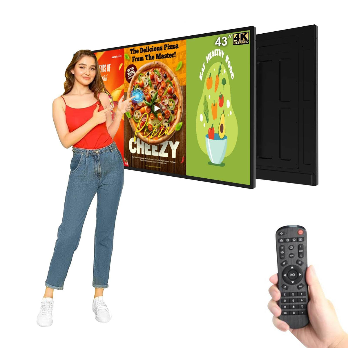 43inch Touchscreen Digital Display, 700nit High Brightness Digital Signage, CMS/U-Disk Plug&Play, Slim Fit Frameless LCD Monitor, Smart Split Screen, 24/7 Timer Switch, Built-in Speaker