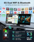 11'' Wireless Carplay Screen with Net-Flix YouTube Apps and Backup Camera, Upgraded in-Cell HD Touchscreen with CarPlay & Android Auto, WiFi, GPS Navigation Voice Assistant for All Vehicles