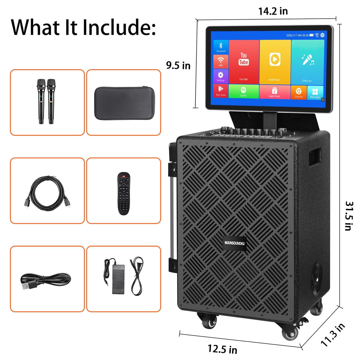 Smart Karaoke Machine with 15.4 Inch Touch Screen & Lyrics Display, 1000W Peak Power Powerful Speaker, Super Deep Bass Sound for Home Party, Outdoor – Great for Adults, Kids, Singers & Music Lovers