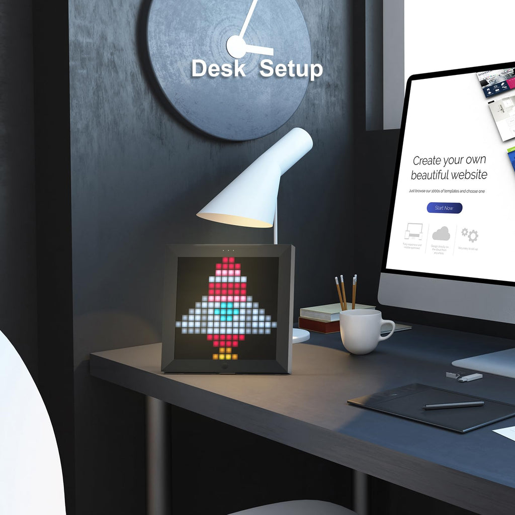 Divoom Times Gate Silver+Pixoo，RGB LED Display, Pixel Cyberpunk Gaming Setup Digital Clock with Smart APP Control, and 16×16 LED Panel Display Frame for Home Decor/Social Media Fans Counter