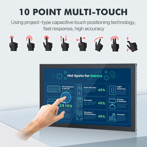 23.8" Touchscreen Monitor,Ratio 16:9 Wall Mounted Industrial Touch Screen Tablet with HD-MI Out,WiFi & BT,Build-in Speakers & VESA，Android 14 RAM 8G & ROM 128G Suitable for POS，Kitchen