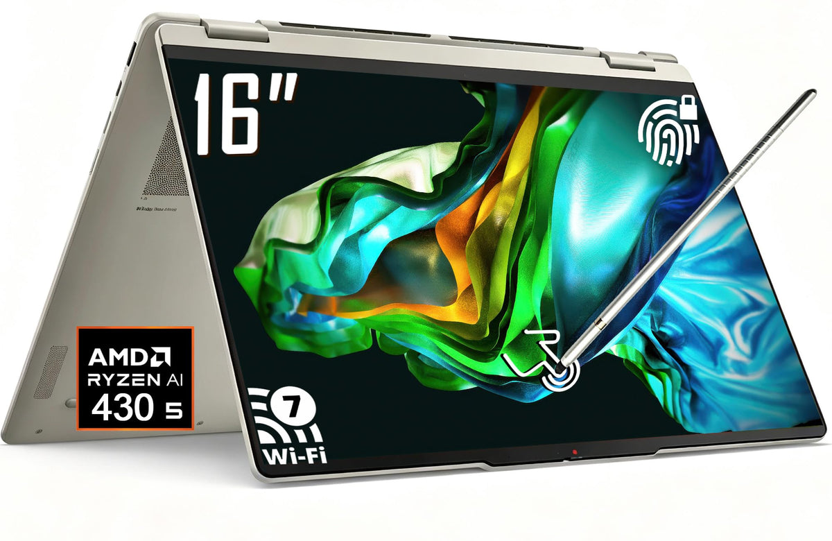 Lenovo Yoga 7a 2-in-1Copilot+ PC Laptop, 16" 2K LCD Touchscreen, AMD Ryzen AI 5 430(Upto 50 AI Tops), 16GB LPDDR5X, 512GB SSD, WiFi 7, Backlit KB, Fingerprint, 1080P Webcam, Win11 Home