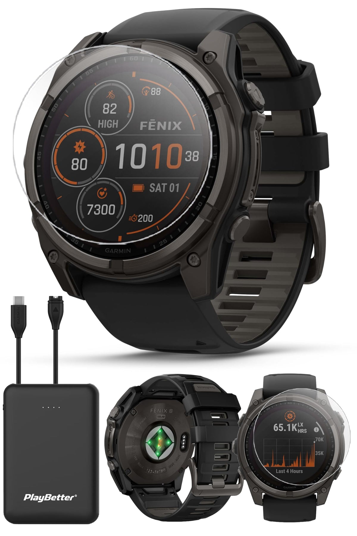 Garmin Fenix 8 (Amp Yellow, 51mm) Solar Sapphire GPS Watch Bundle