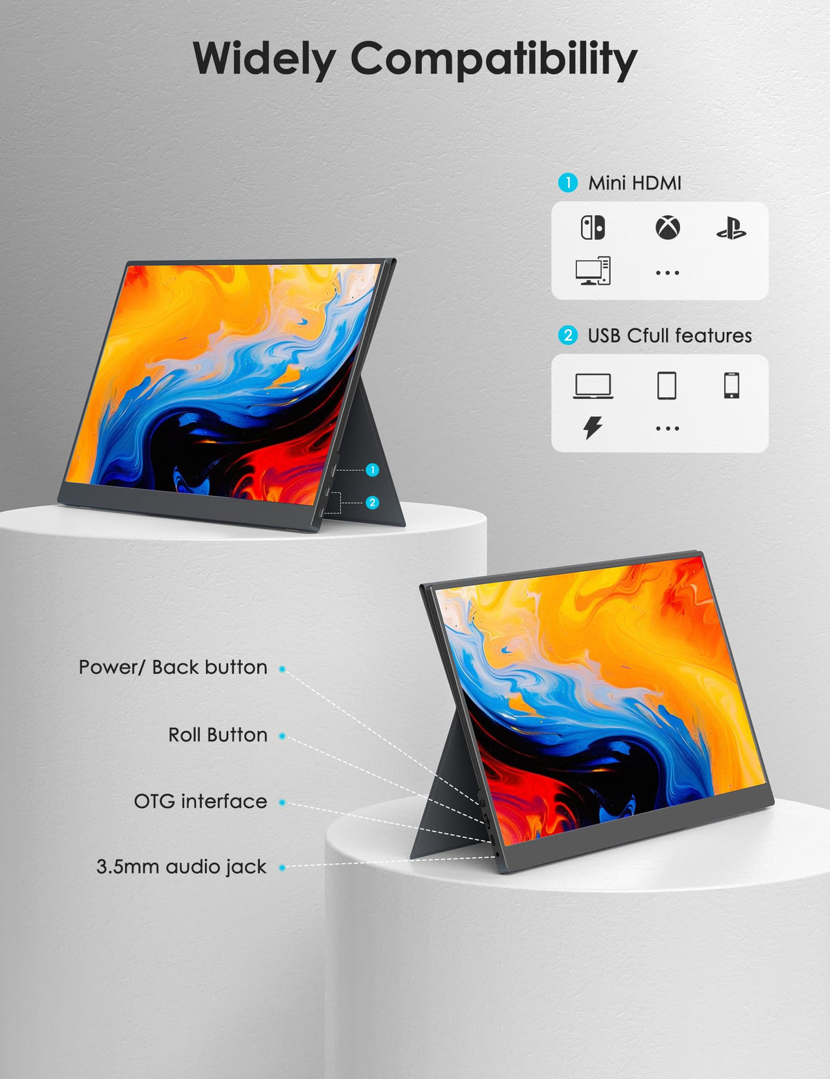 Anyuse 17.3" FHD 144Hz IPS USB-C HDMI Portable Monitor