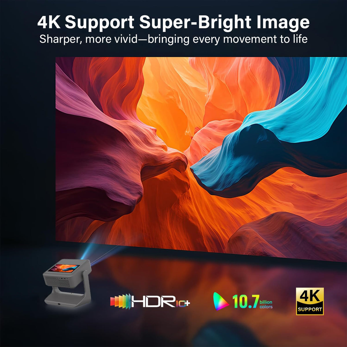 TouchScreen Smart Portable Projector,A2Ultra 4K Support Outdoor Projector with WiFi6 and Bluetooth, 800 ANSI Dual-Screen Sync,1000+ Apps, Auto Focus Movie Proyector for Home Theater/Outdoor/Gaming