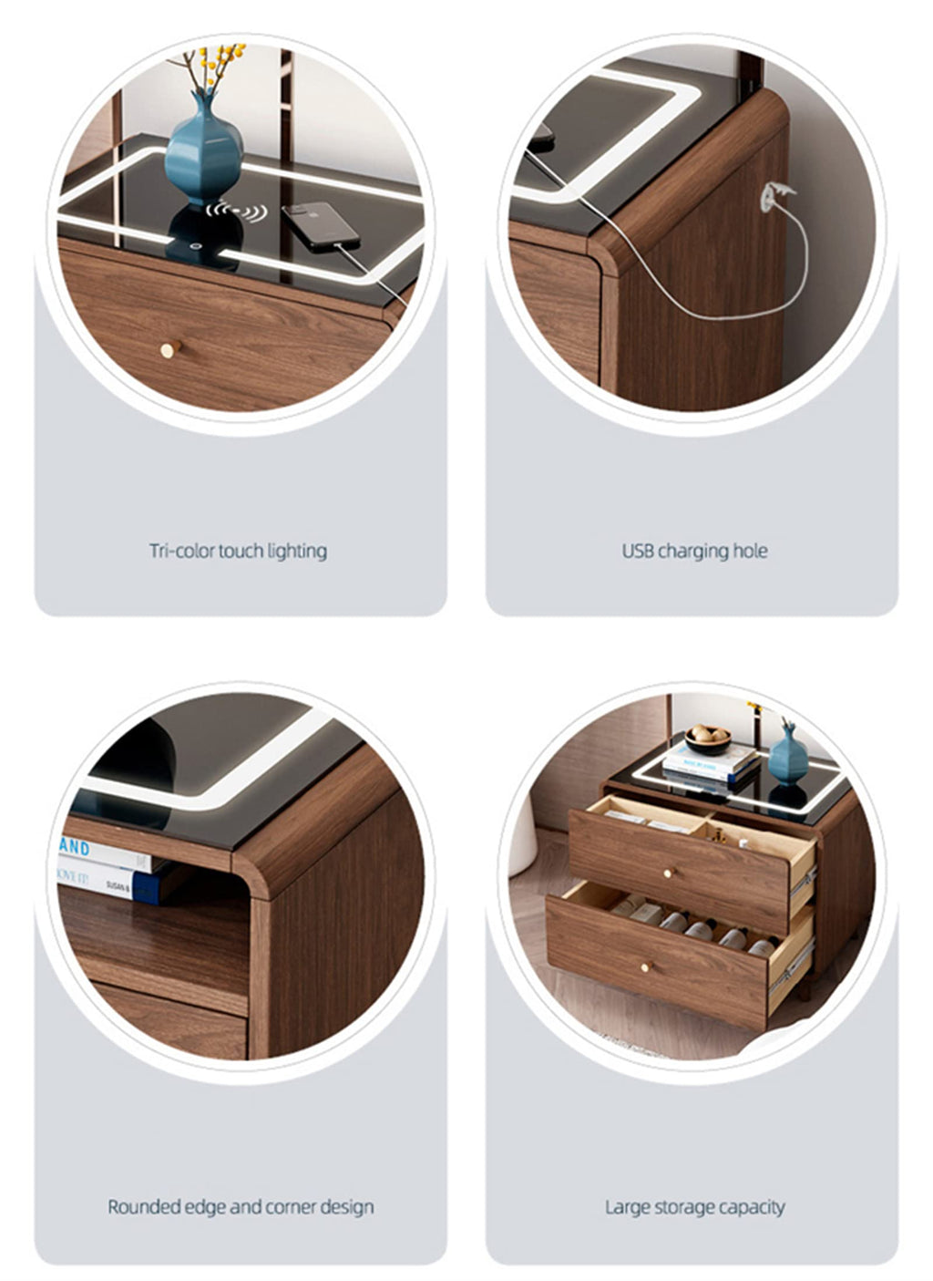 Smart Bedside Table Wireless USB Charging Creative Light Luxury Multifunctional Sensitive Light Speaker LED Nightstand