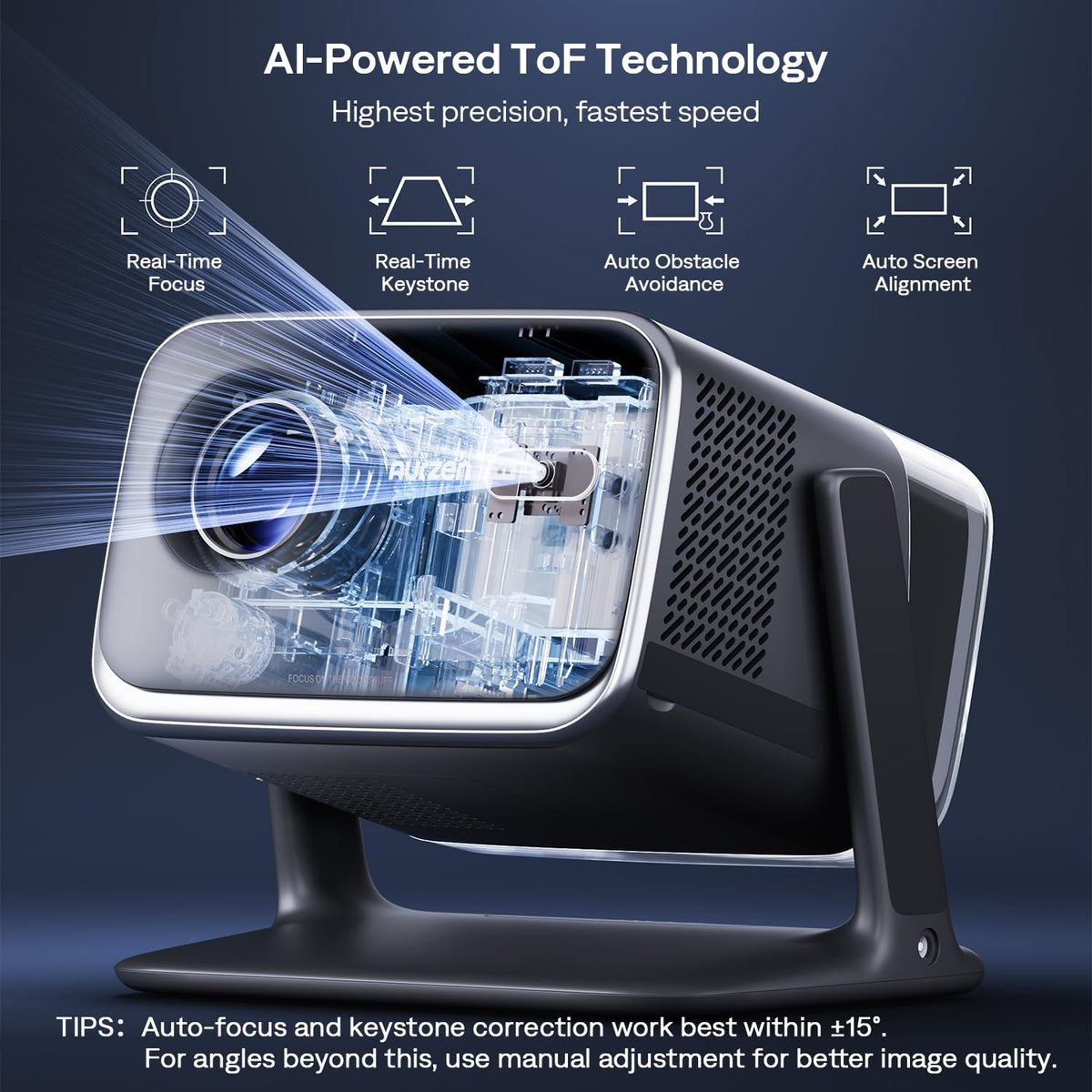 Aurzen BOOM mini Google TV Outdoor Smart Projector with 20W Dolby Audio
