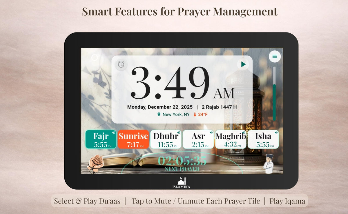 Islamika Smart Islamic Display 10” – WiFi Azan Clock, Global Prayer Times, Full Quran Audio & Text, Daily Verses, Kids Learning & Habits Tracker (10, Inches)