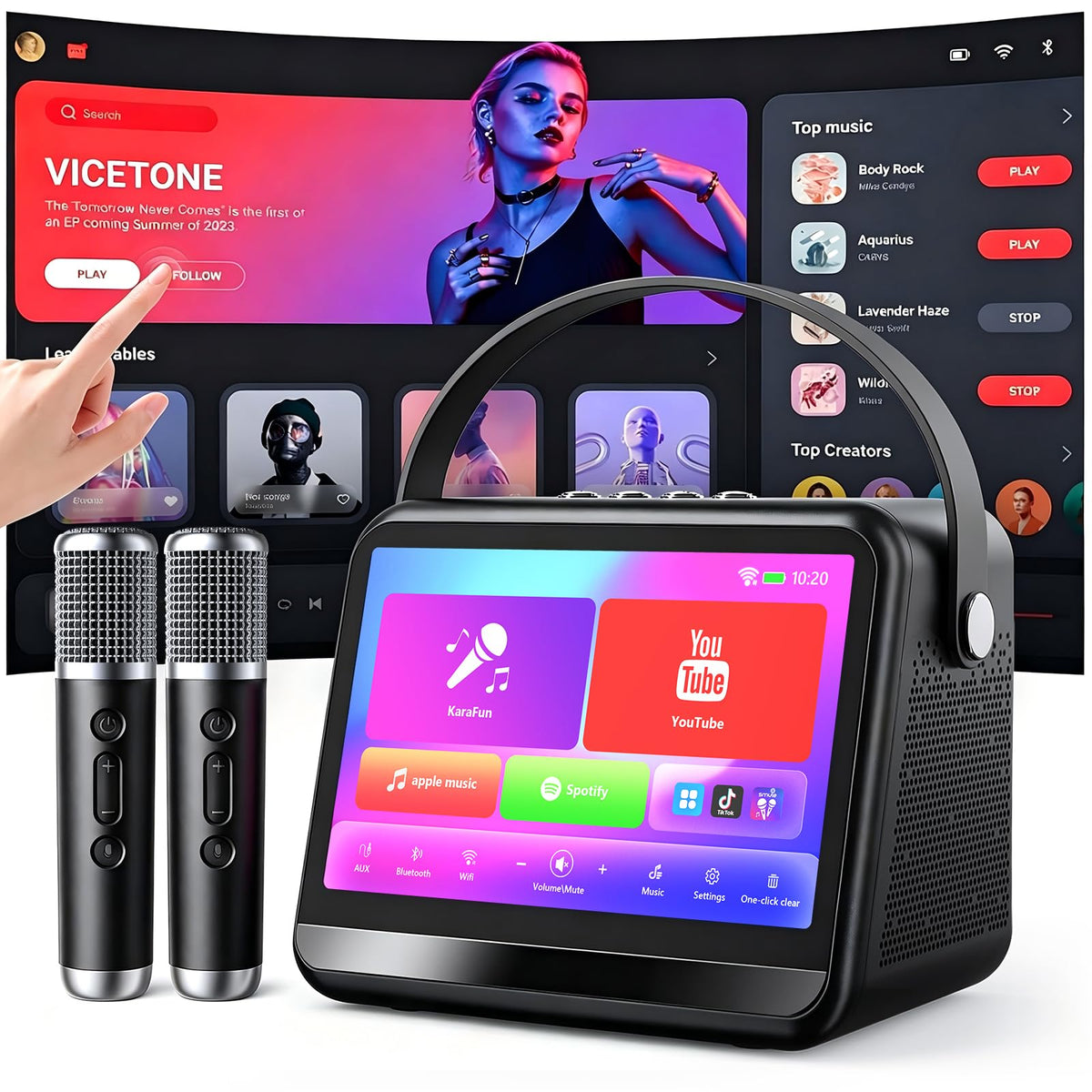 Karaoke Machine with Lyrics Display,7-Inch HD Screen&2 Wireless Microphones