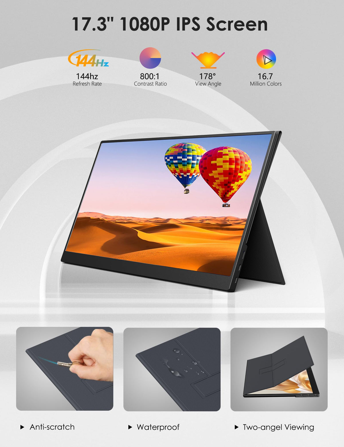Anyuse 17.3" FHD 144Hz IPS USB-C HDMI Portable Monitor