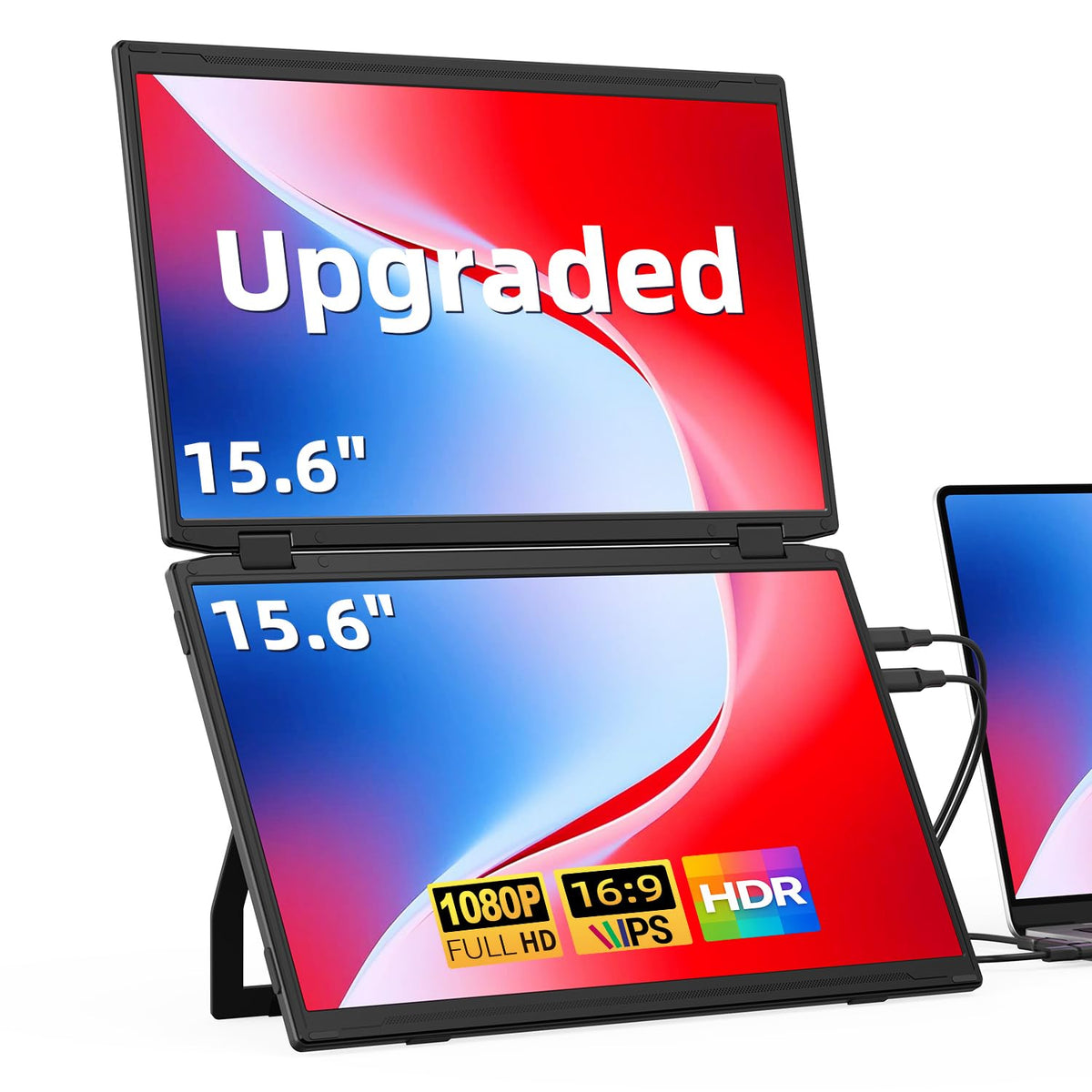 BreezyLife 14" Laptop Screen Extender Smart Base - Upgraded Triple Portable Monitor FHD 1080P Plug-Play USB C/HDMI,Laptop Monitor Extender for Win/Mac, 300% More Efficient