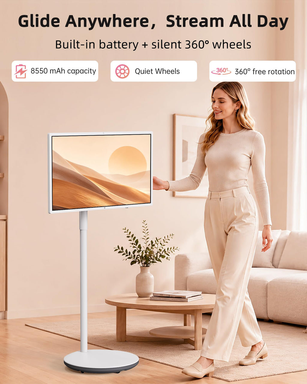 KTC MEGAPAD 32 Inch 4K Smart Portable Touchscreen TV on Wheels, A32Q7S