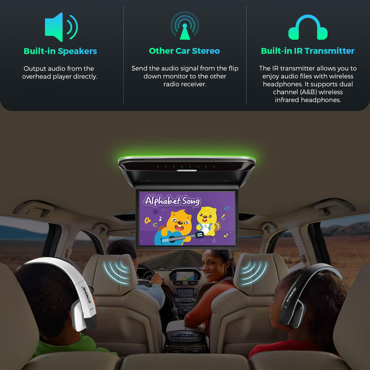XTRONS 14 Inch Flip-Down Car Overhead Player with HDMI, Built-in Speaker