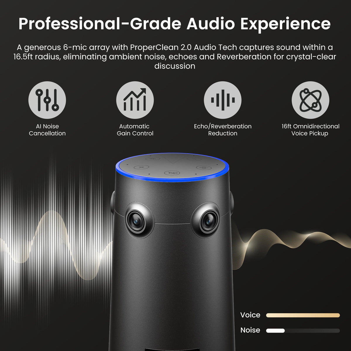 NEARITY 360 Alien 4K Video Conference Camera with Microphone, 3 AI Modes