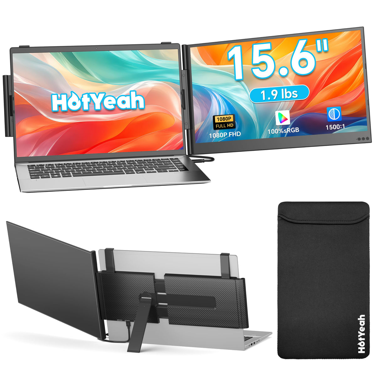 HotYeah 16" 2.5K 144Hz Portable Gaming Monitor, 2560x1600 QHD 125% sRGB