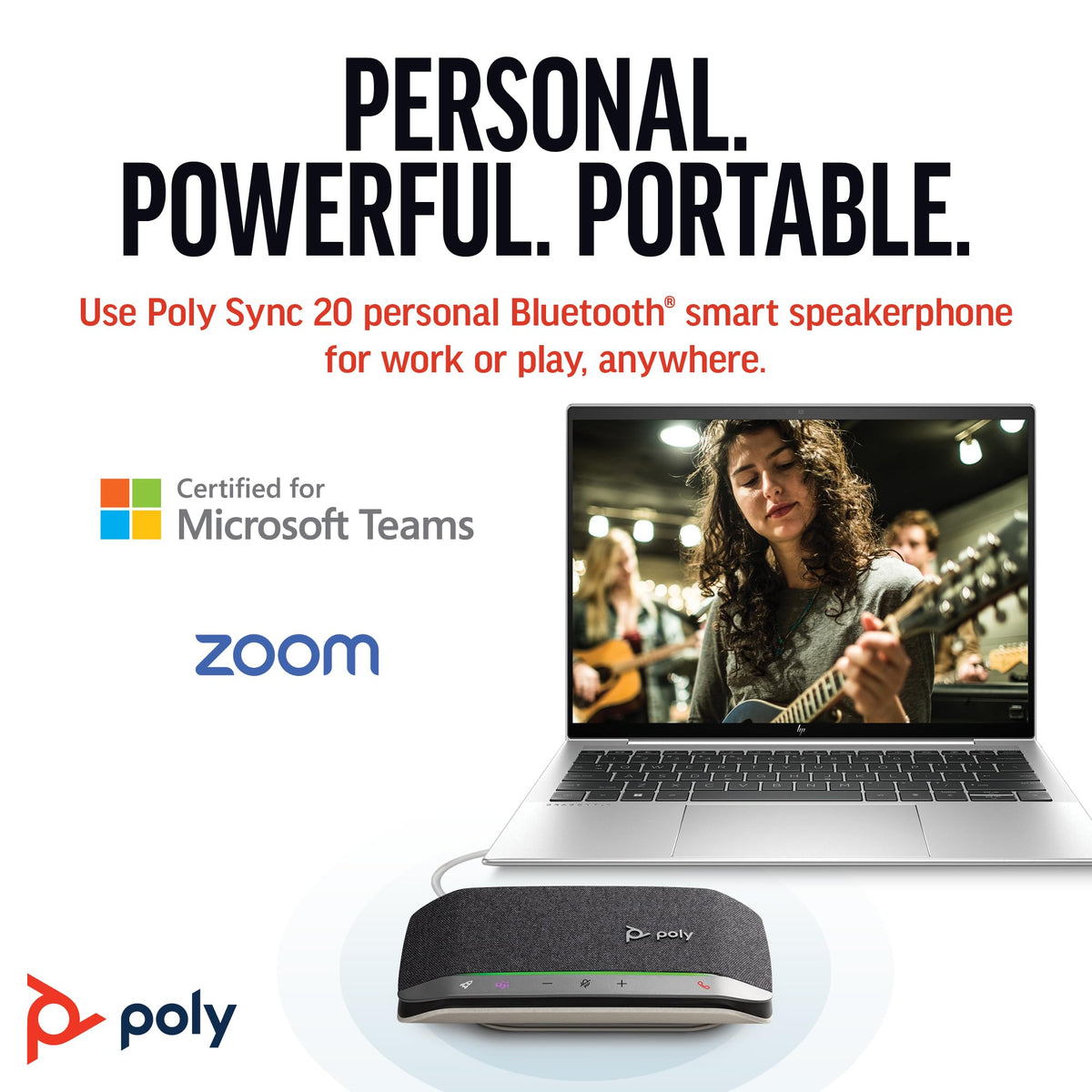 Poly Sync 20 USB-C Personal Portable Smart Speakerphone (Plantronics) – Long Battery Life – Noise/Echo Reduction -Works w/Teams (Certified), Zoom, PC, Mac, Mobile – Amazon Exclusive