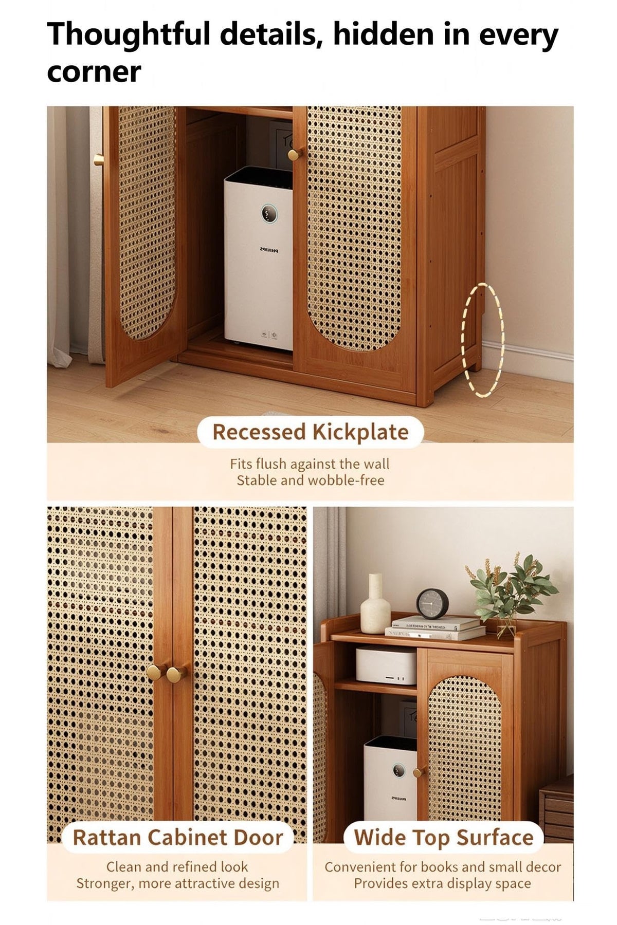 Bamboo Router Cabinet Rattan Cable Hider for Hallway Bedroom