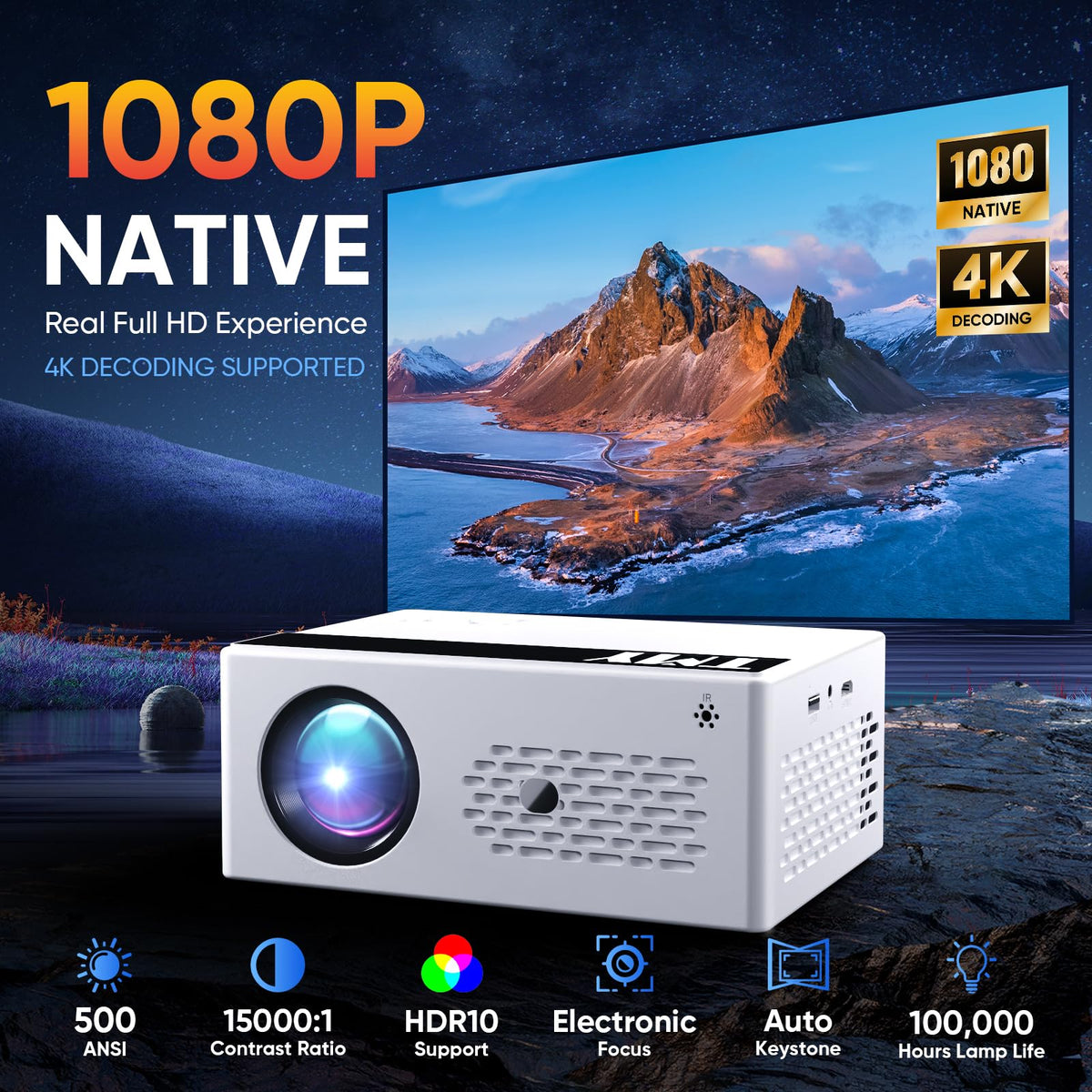 TMY Smart Projector with Google TV Built-in, Native 1080P 4K Home Theater