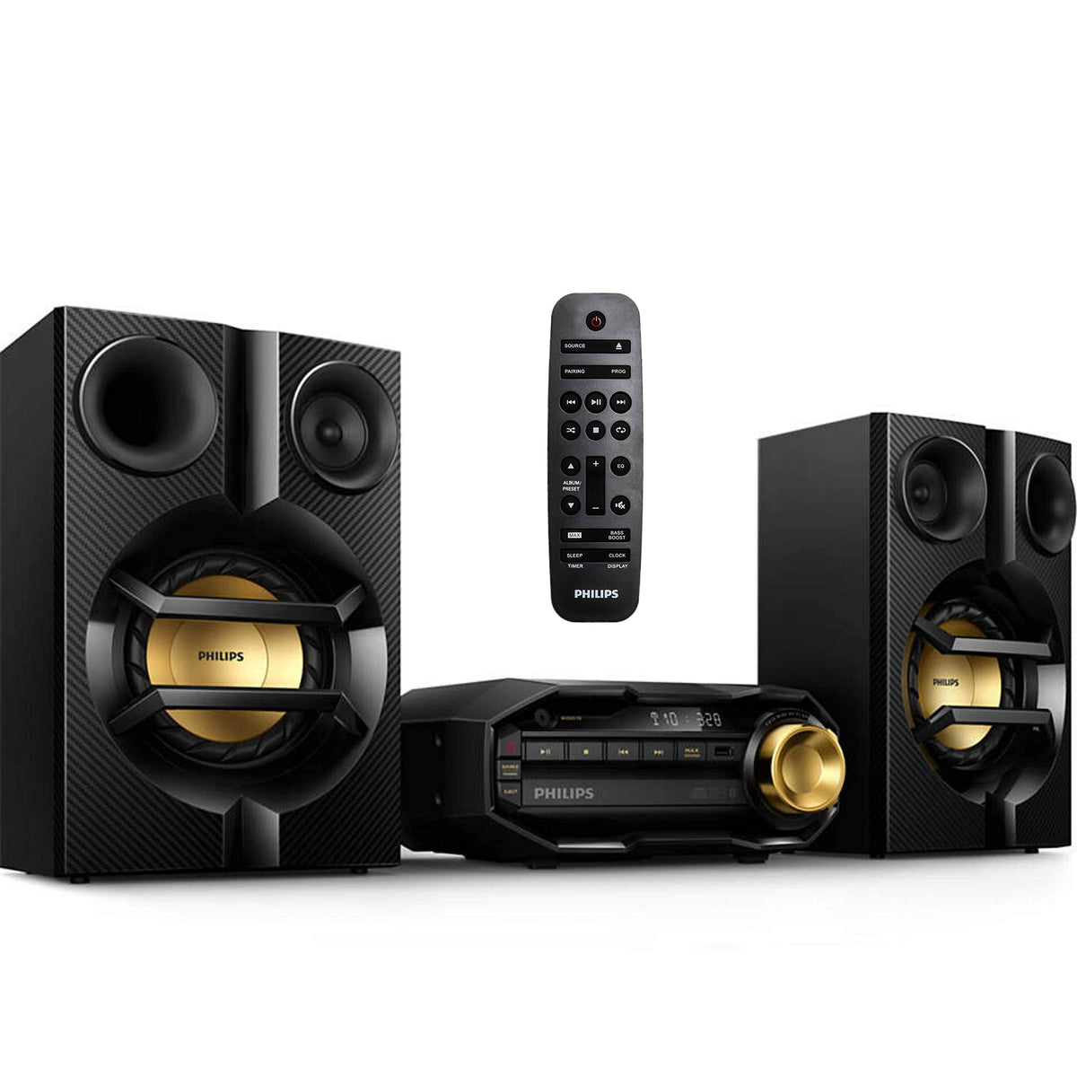 Philips FX10 Bluetooth Stereo System for Home with CD Player, MP3, USB, FM Radio, Bass Reflex Speaker, 230 W, Remote Control Included