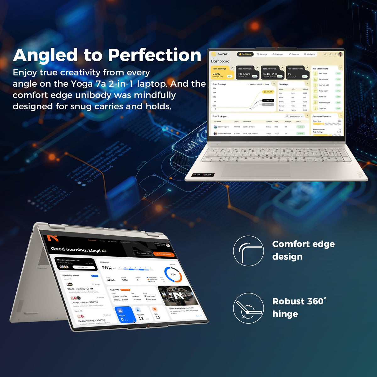 Lenovo Yoga 7a 2‑in‑1 Touch Laptop, 16" WUXGA IPS Display, AMD Ryzen AI 7 445, 16GB LPDDR5X, 2TB Storage(1TB SSD+1TB Docking Station), AMD Radeon 840M, Backlit, Fingerprint Reader, Win 11, Seashell