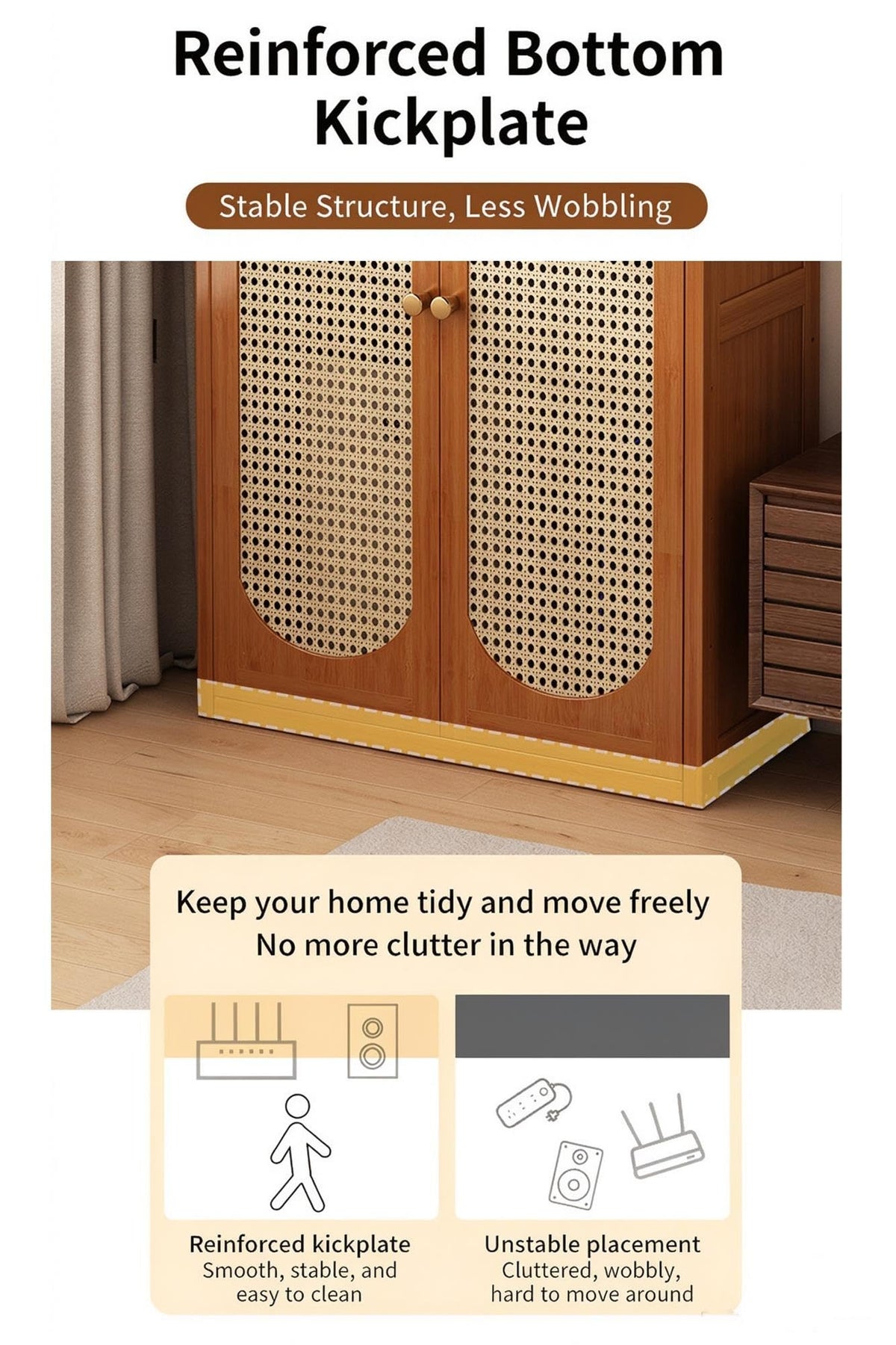 Bamboo Router Cabinet Rattan Cable Hider for Hallway Bedroom