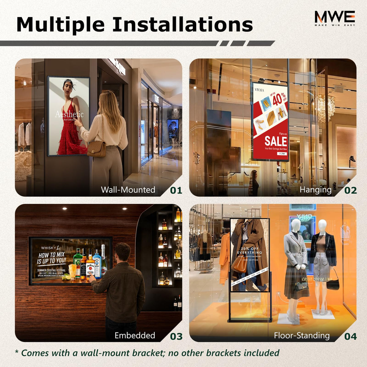 32 inch Wall Mount Digital Signage, FHD Touchscreen 32" Monitor Android 14