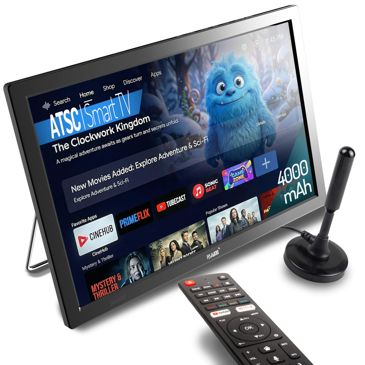 15.6" Small Smart TV,4000mAh Rechargeable Battery TV for Camping