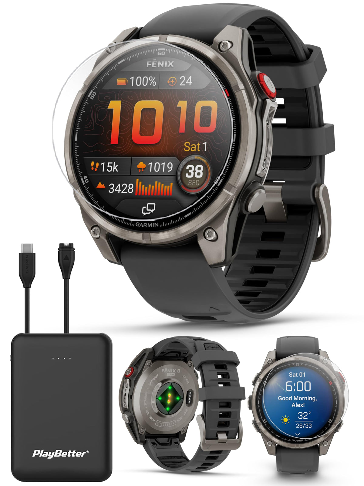 Garmin Fenix 8 (Spark Orange, 47mm) AMOLED Sapphire GPS Watch Bundle