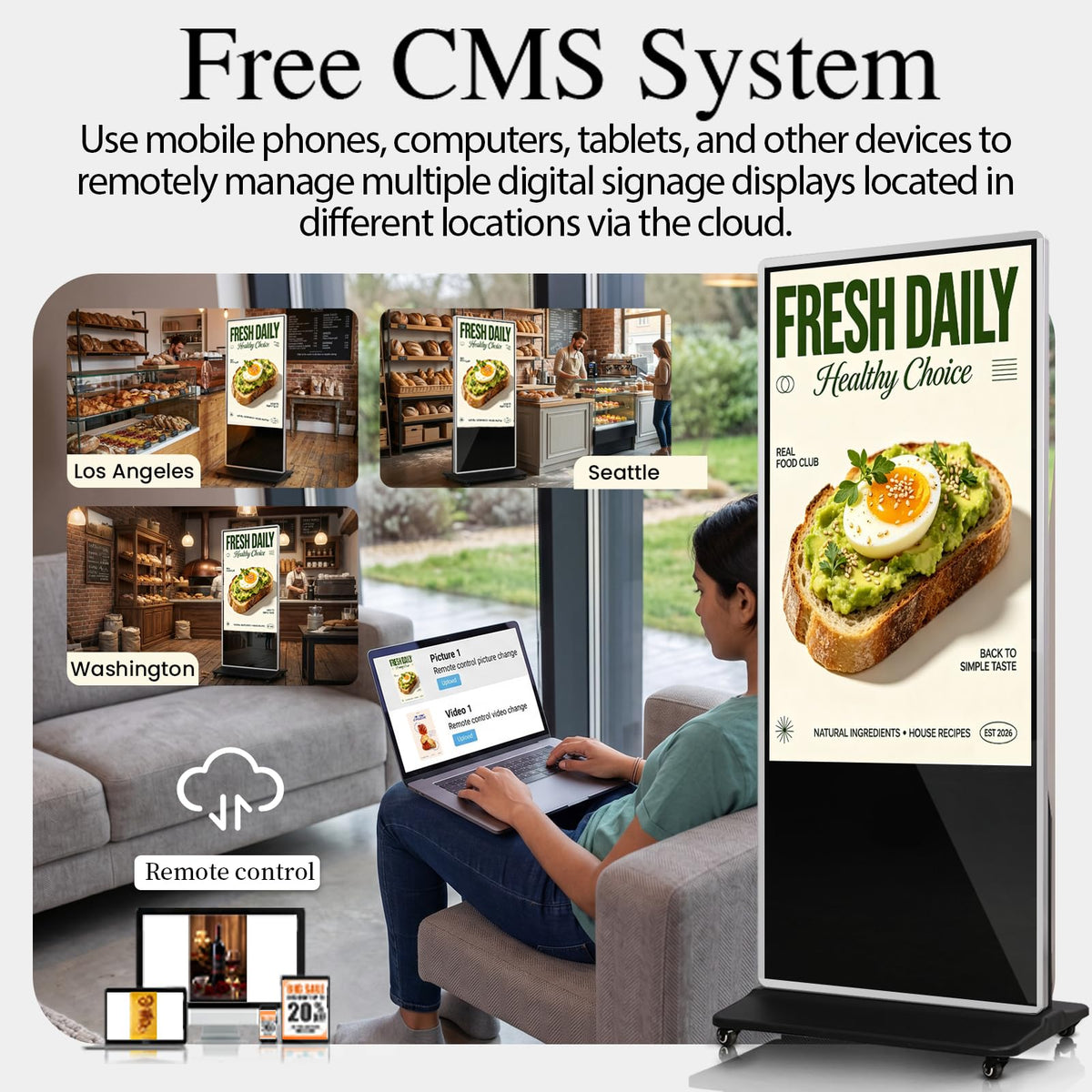 65" Touch Digital Signage Display Kiosk Floor Stand Advertising