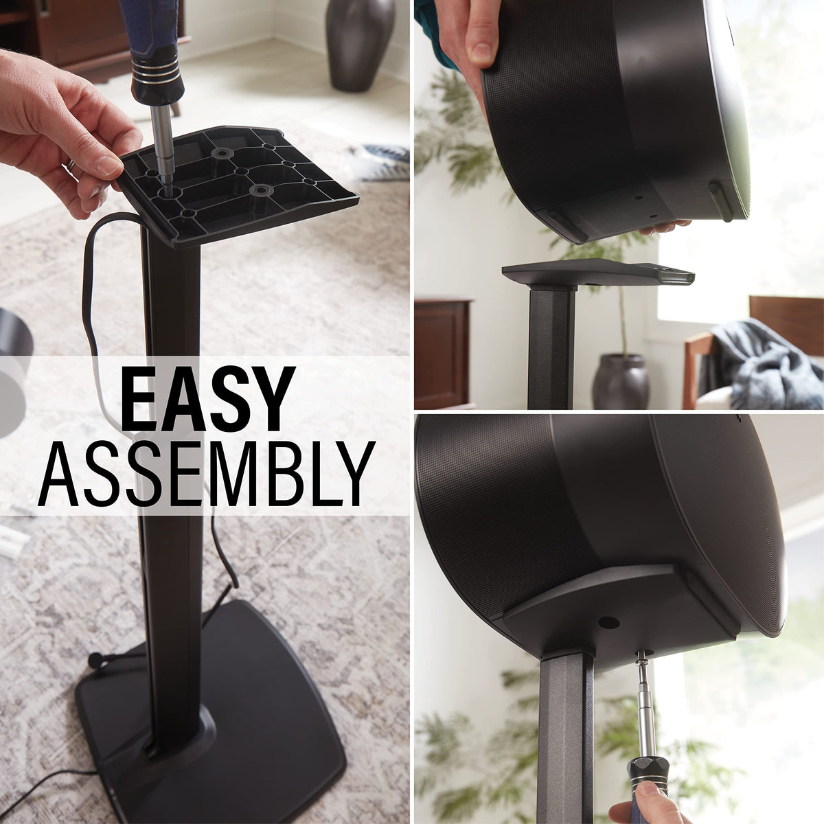 Sanus Height Adjustable Speaker Stand for Sonos Era 300 - 17" - Black - Custom Fit - Polished - Durable Steel & Extruded Aluminum - OSSE300A2-B2