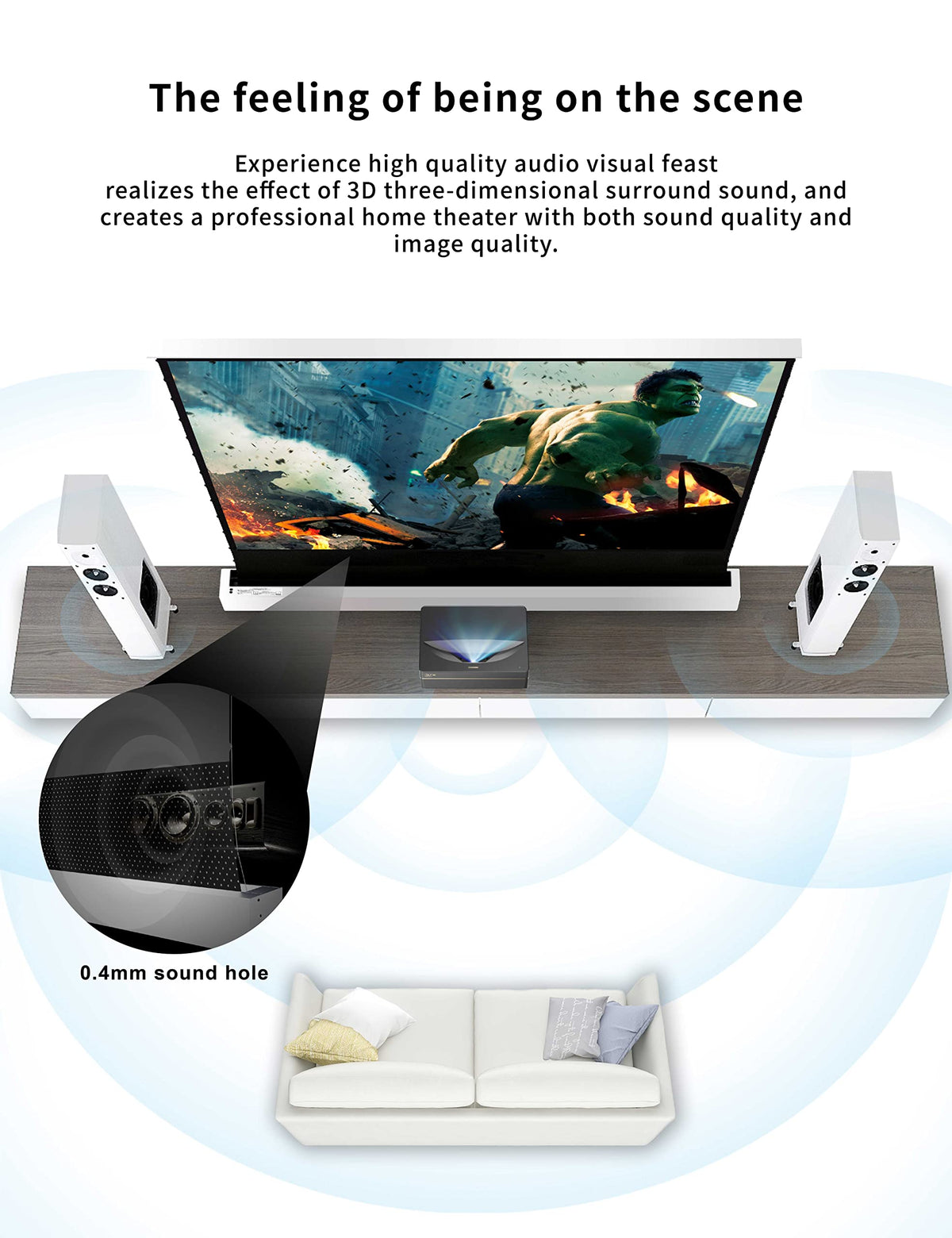 VIVIDSTORM-Projector Screen with Stand S PRO P100 inch Sound Acoustically Transparent Motor Rollable Tensioned Floor Screen UST Ambient Light Rejecting for Ultra-Short Throw Laser TV,VWSDSTUST100HP