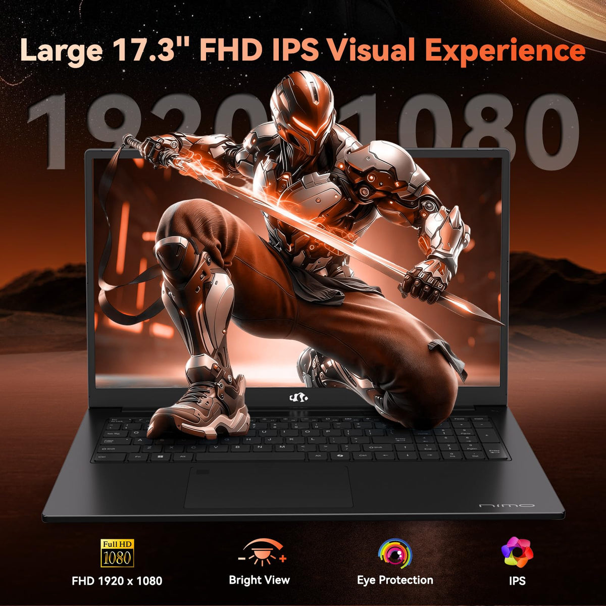 NIMO 17.3" AI Light-Gaming Laptop, AMD Ryzen 7 7735HS, 16GB DDR5 1TB SSD