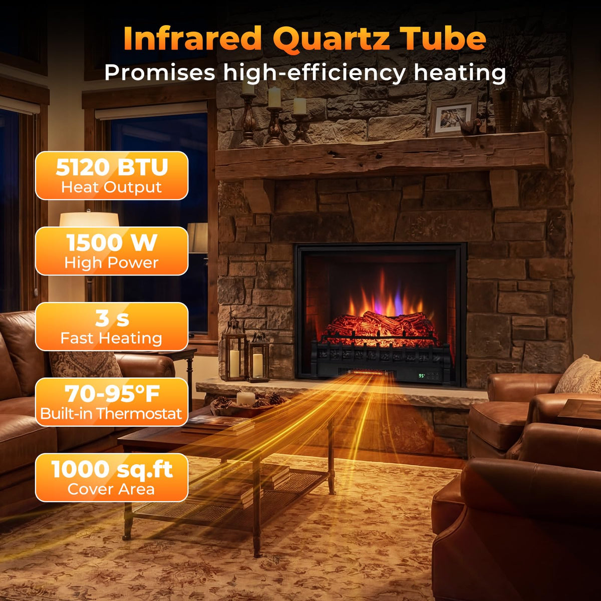 Tangkula 26" Smart Electric Fireplace, Compatible with Alexa, WiFi Enabled