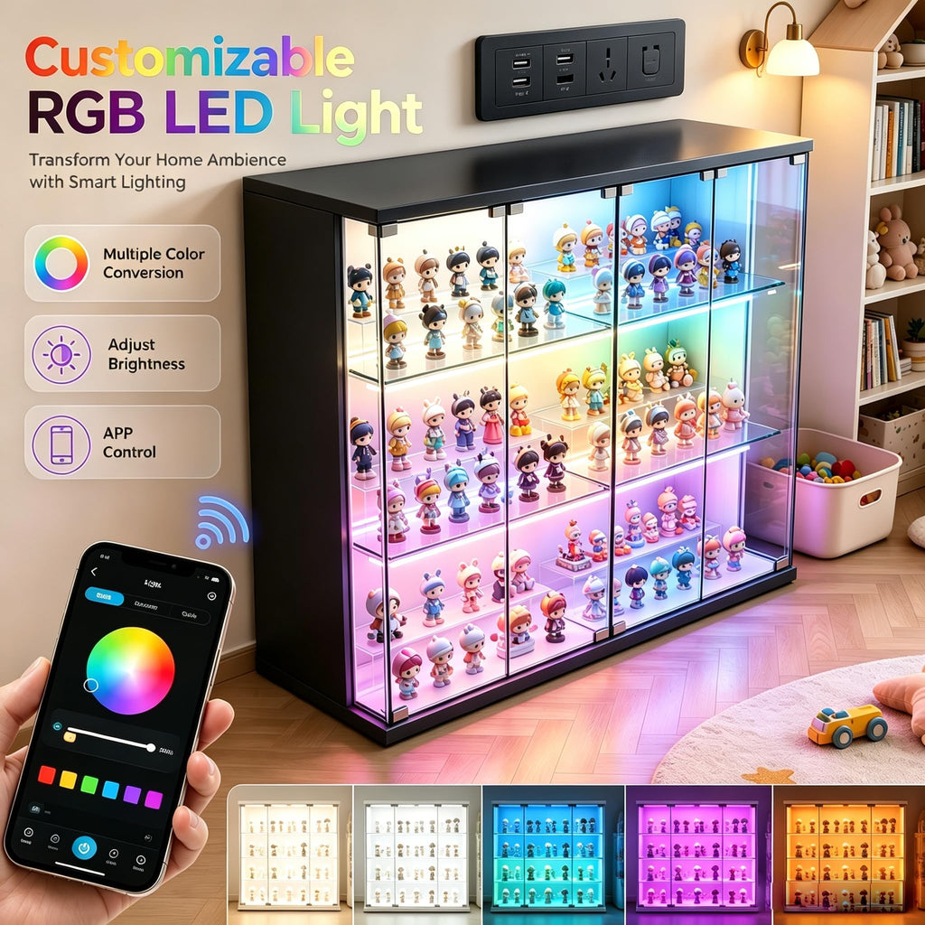 Takywep 3-Tier Display Cabinet with APP-Controlled RGB Lights
