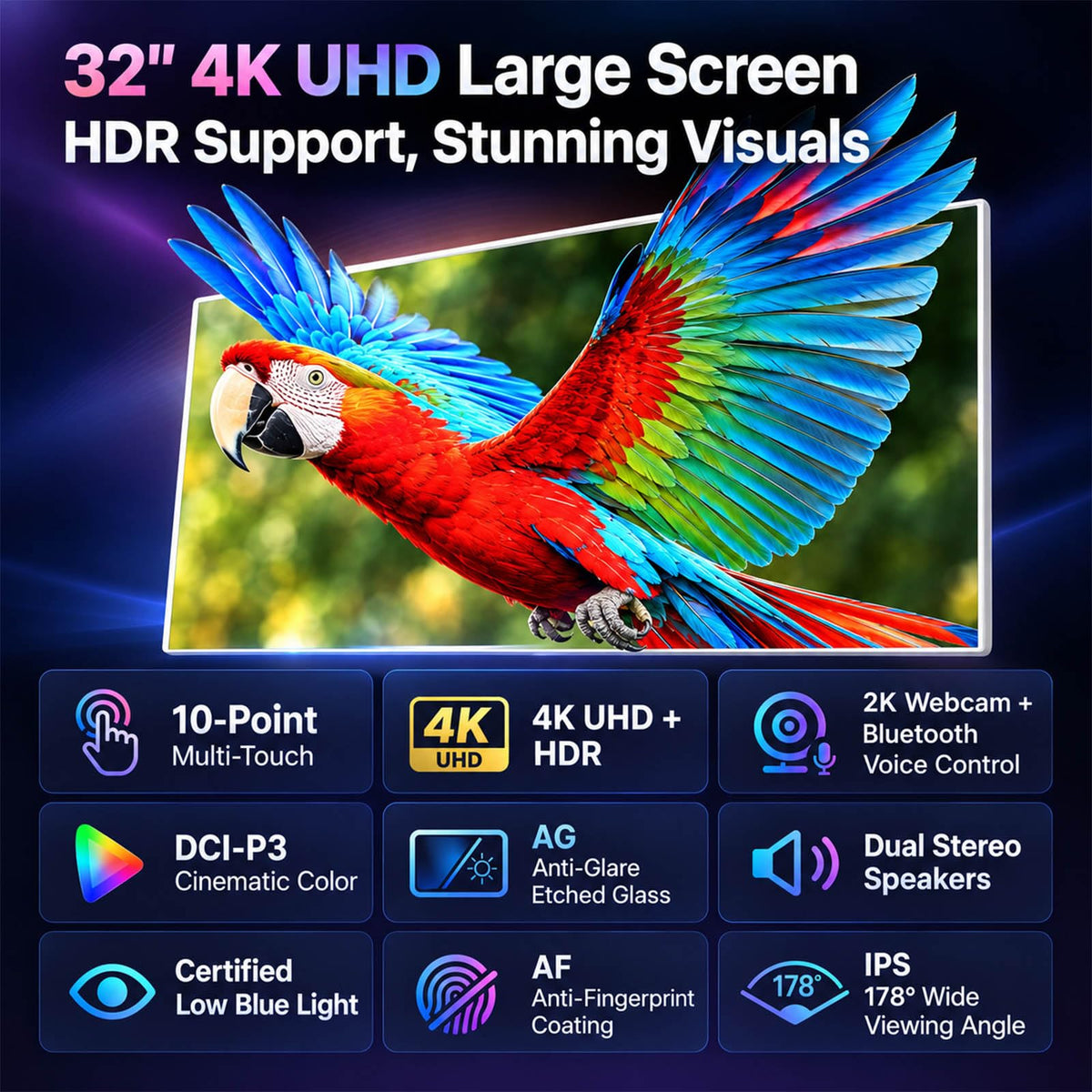 32" 4K FHD Smart Portable TV on Wheels,16GB (8+8) RAM + 256GB Storage,Android 15 OS EDLA Certified,2K Webcam,100% sRGB,Built-in Battery,Full Swivel Rotation, Voice Remote